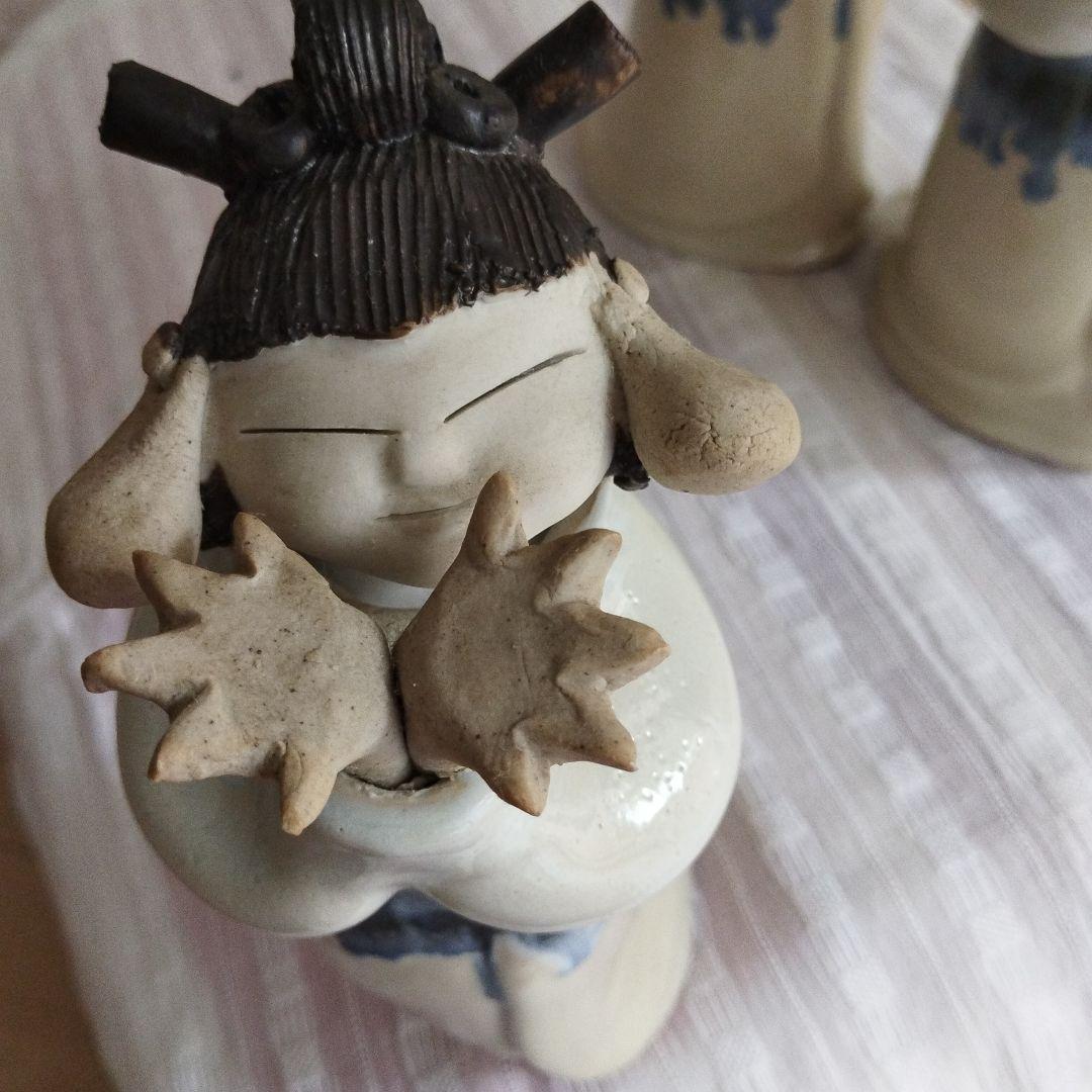 砥部焼　青芳人形【念ずれば花ひらく】三体セット　お値下げしました