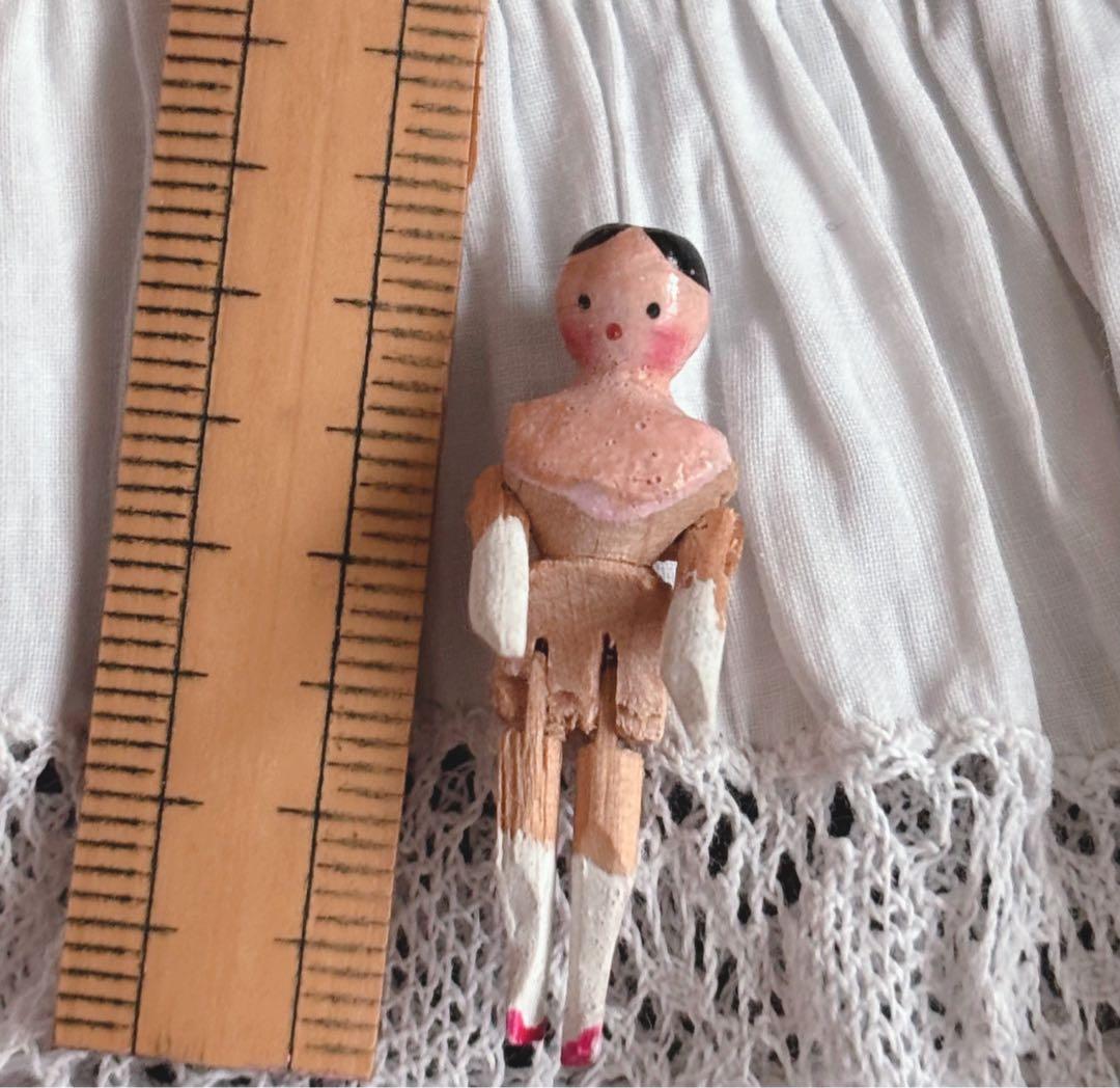 レア極小3.3cm ペグドール　ウッデンドール　アンティークドール　1900年