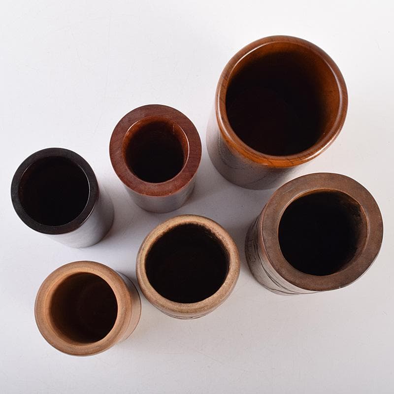 中国　古竹彫刻　山水人物文　螺鈿花文など　筆筒　六点まとめて　M　R7642