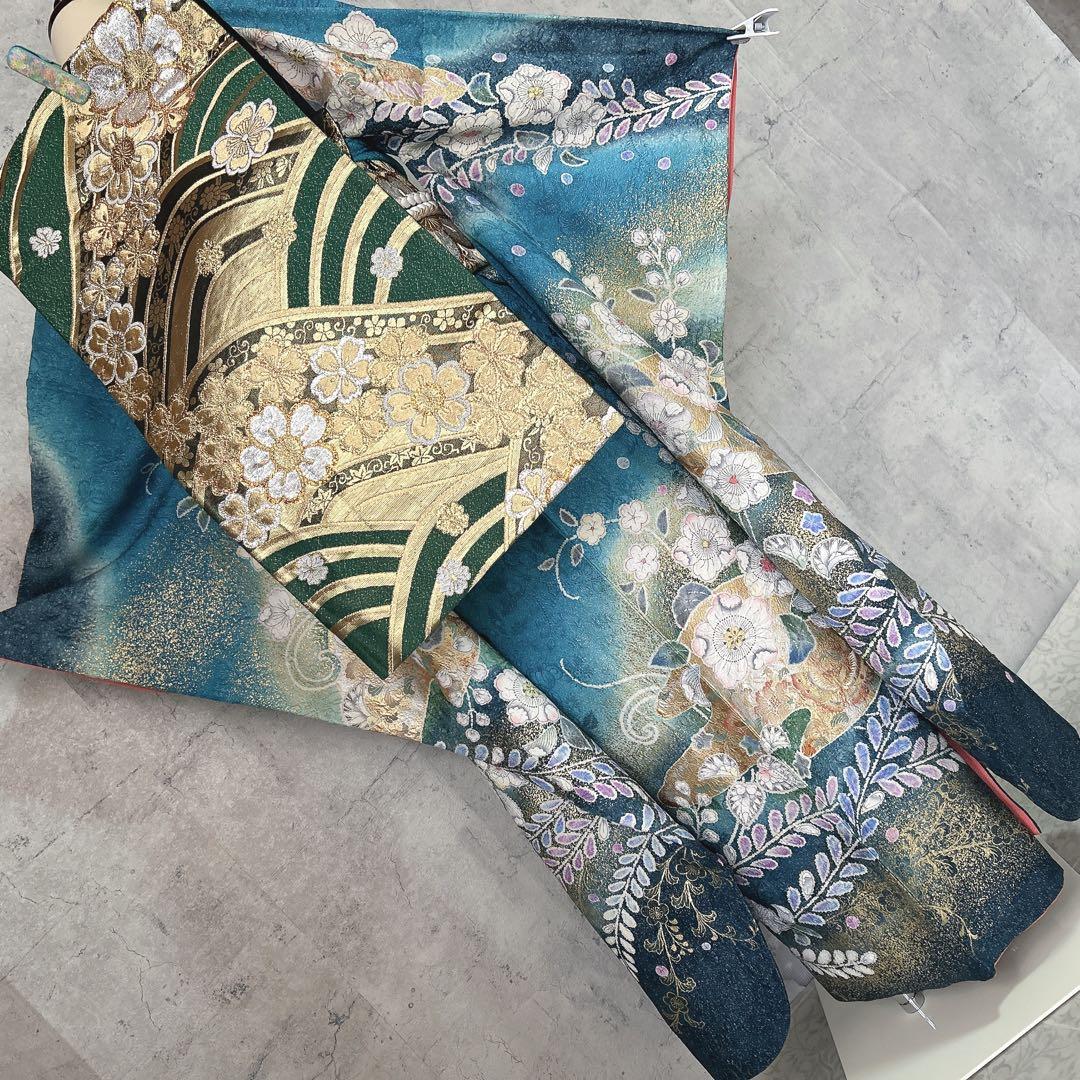 振袖のみ　辻ヶ花　本加工　華やか　水色　金彩加工　成人式　二十歳　p4