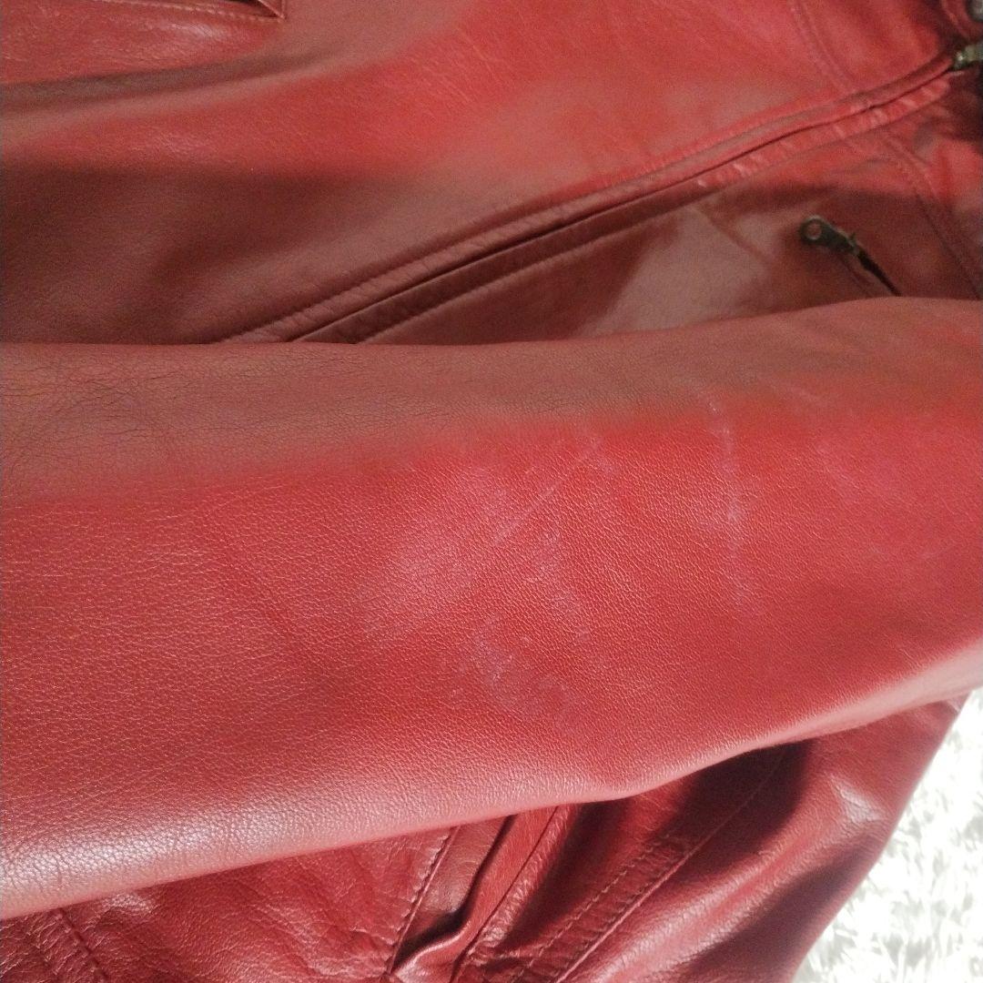 超レア　DEGNER　山羊革　シングルライダースジャケット　コンチョ釦　L　赤