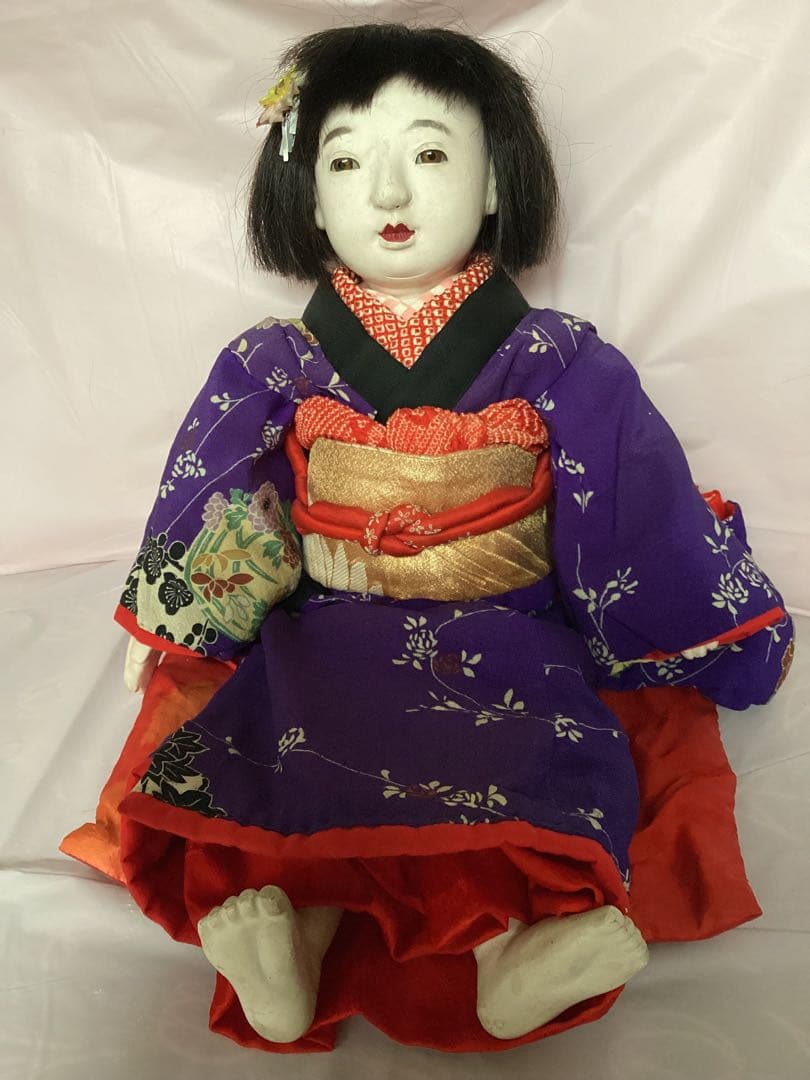 市松人形 ビスクドール昭和レトロ　吹子付き　座布団付　ガラス眼　人毛　抱き人形