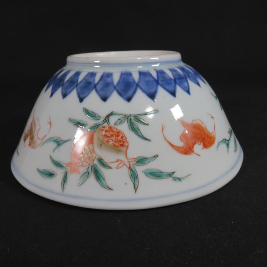 丼 鉢 色絵付 古伊万里 花 菊 ザクロ 窯傷 時代