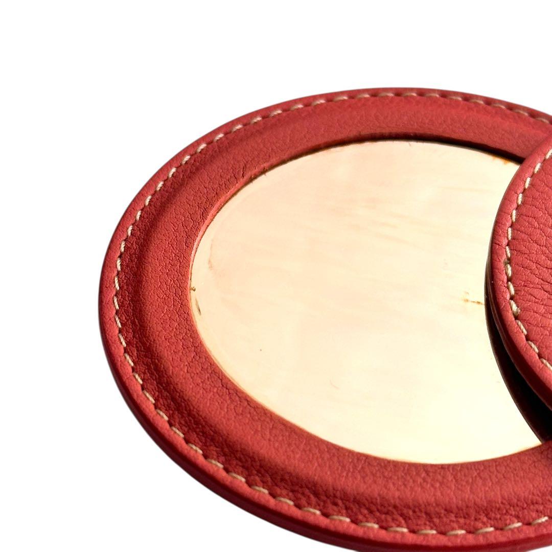 Cartier レザー 円形ミラー オレンジ