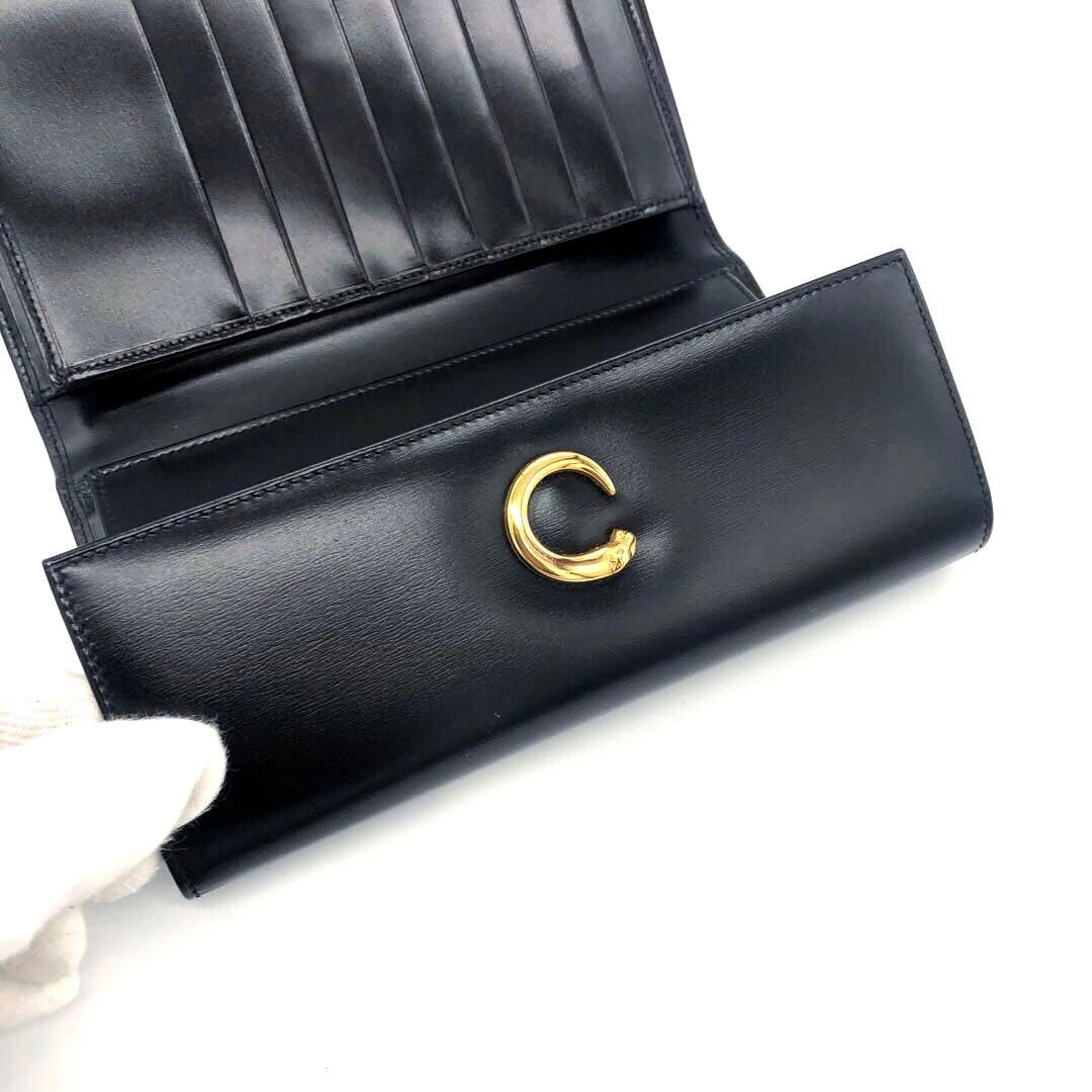 未使用✨カルティエ レザー　3つ折り長財布 パンテール ボックスカーフ ブラック
