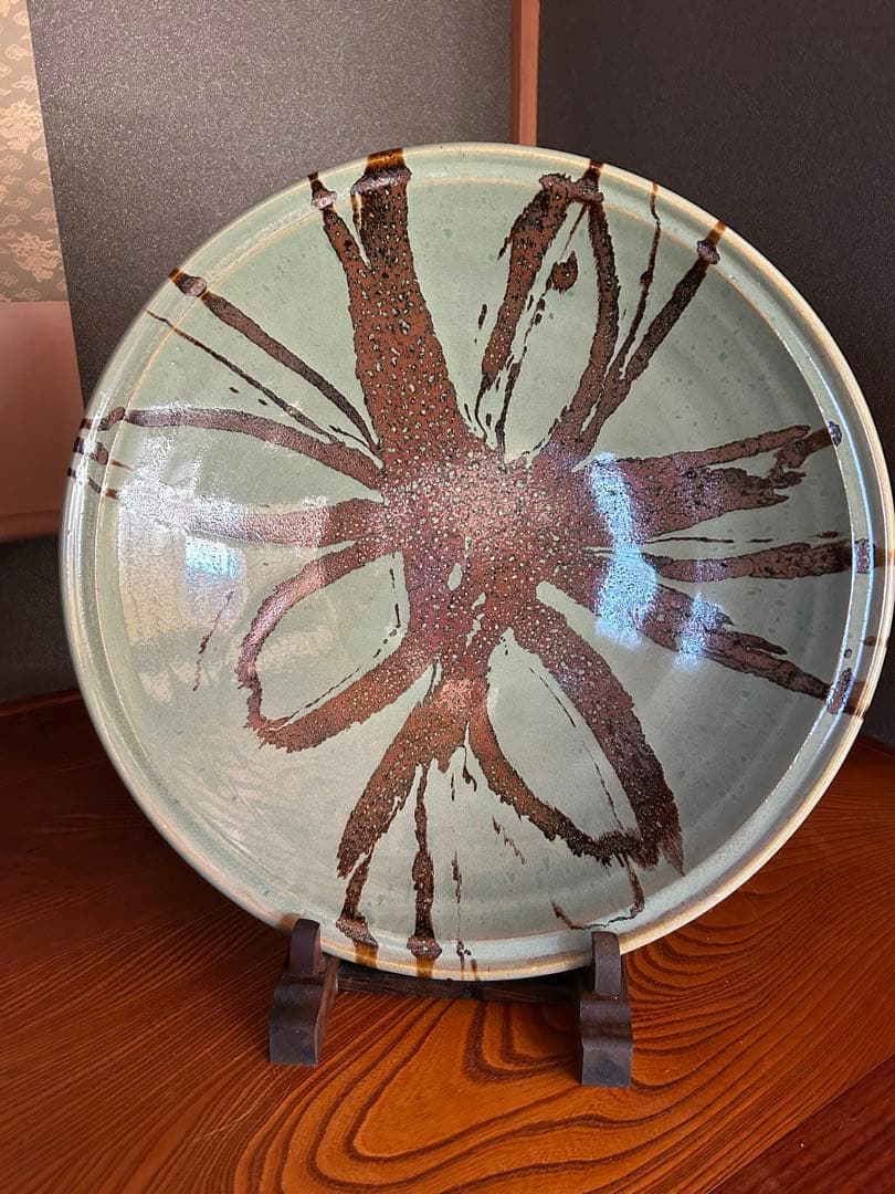 【一点モノ‼️】最高級　青柿流皿　大皿　飾り皿　インテリア　和室 花模様 絵皿