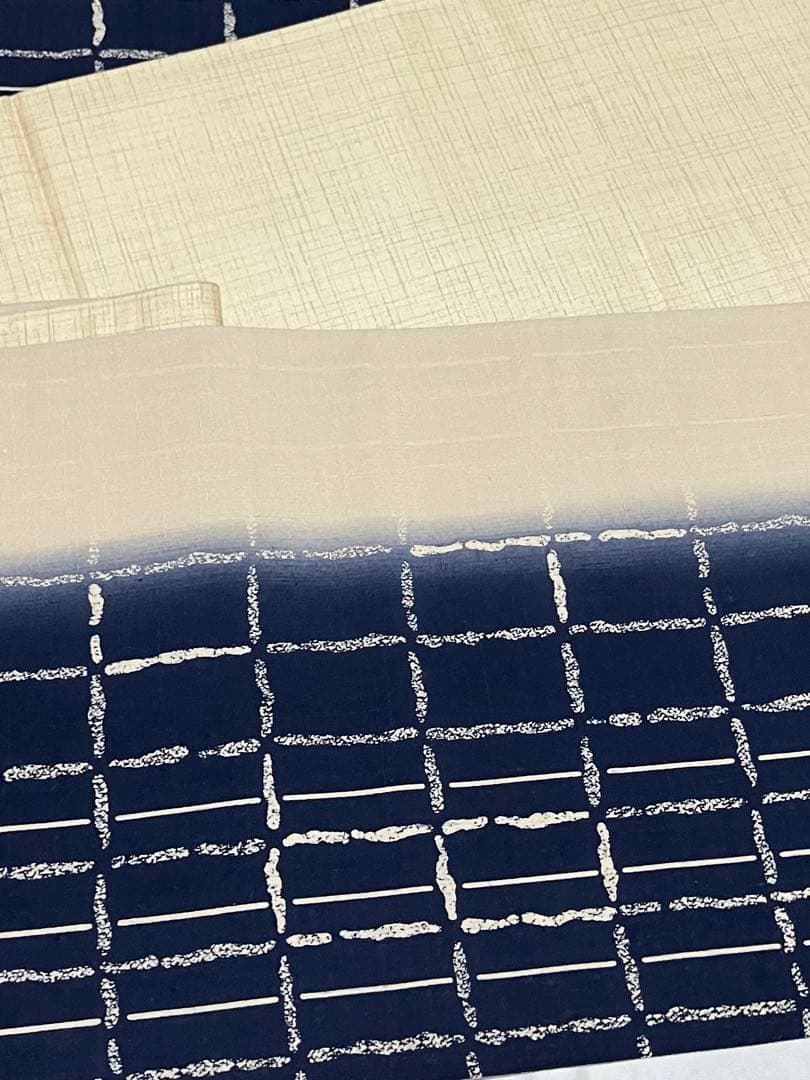 結城紬 藍染め 袋帯 全通柄 正絹 証紙 未使用 寸長 イ5501