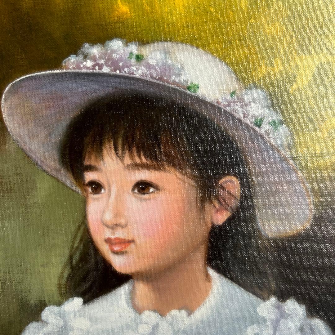 絵画　油彩画　少女　原田優　「帽子の少女」