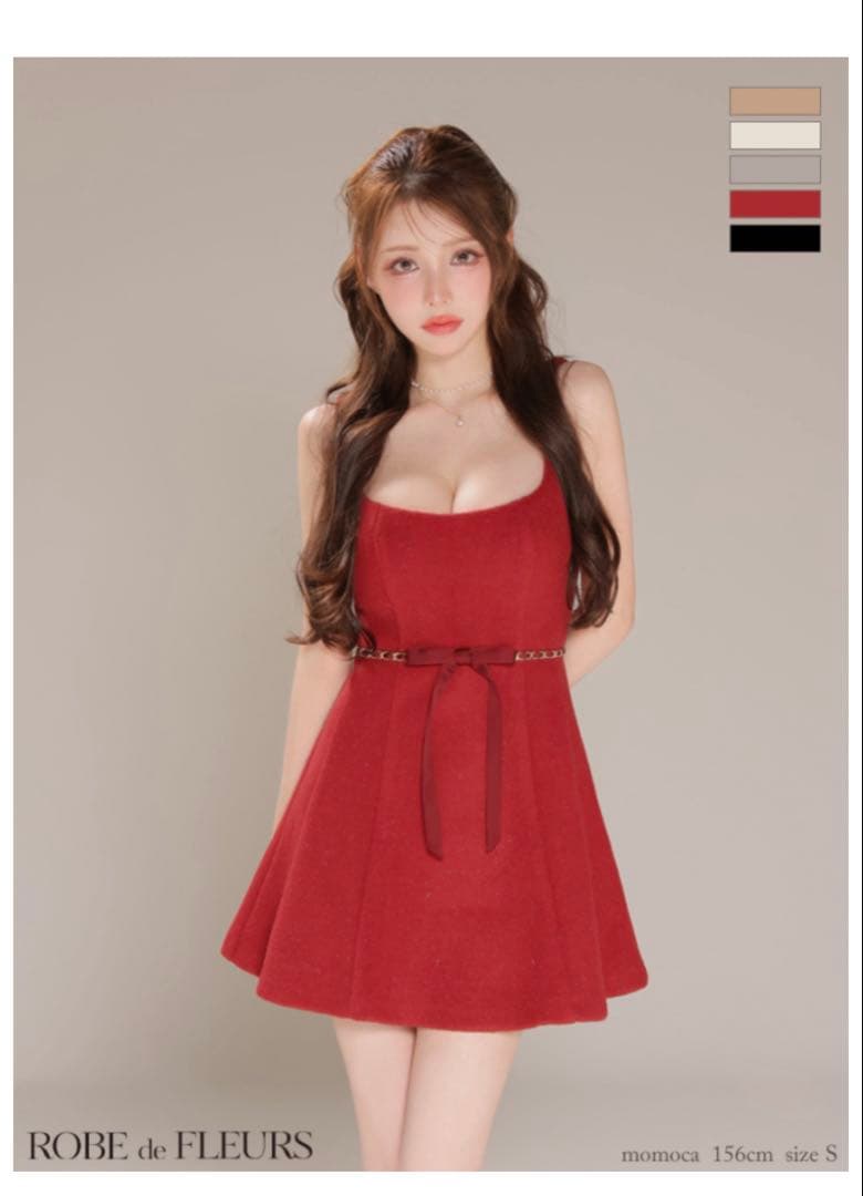 ROBE de FLEURS 赤 スリーブレス ドレス S