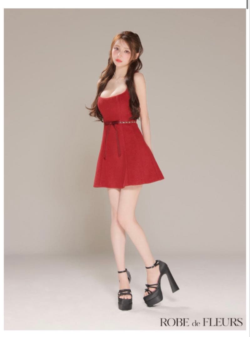 ROBE de FLEURS 赤 スリーブレス ドレス S