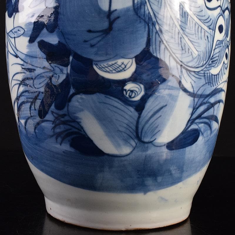 中国　青花　鳳凰花文　双耳瓶　高さ約43cm　M　R7622F