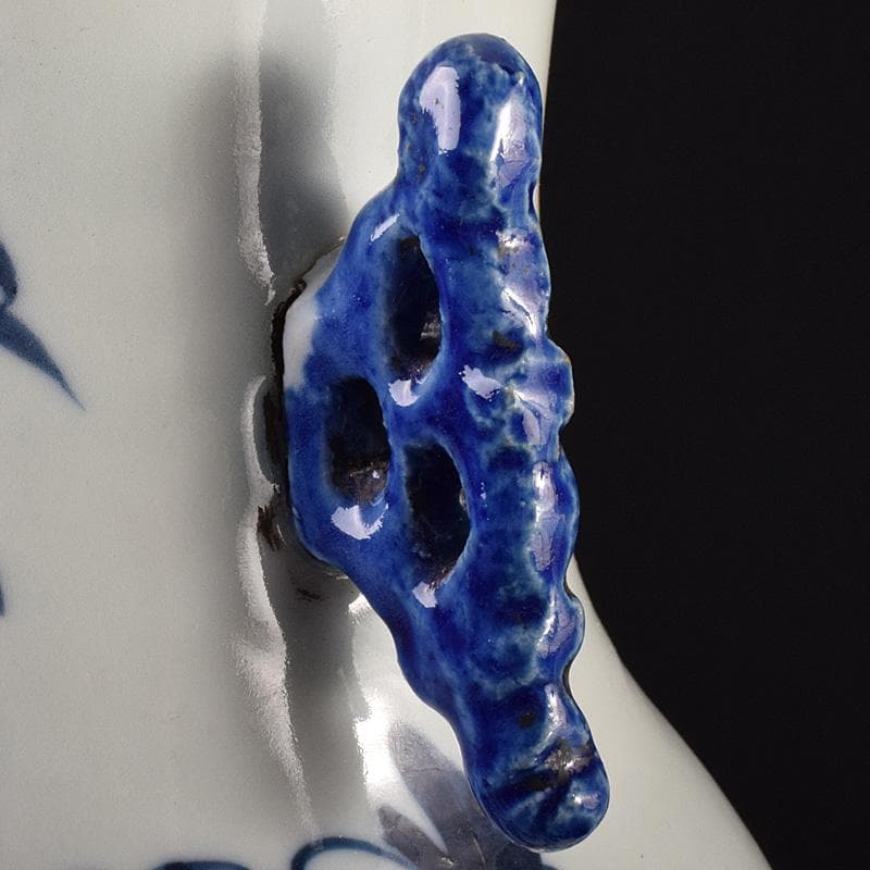 中国　青花　鳳凰花文　双耳瓶　高さ約43cm　M　R7622F