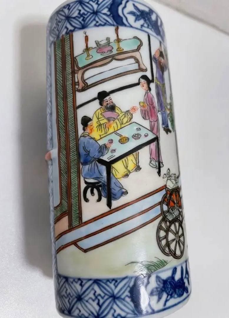 中国 骨董 筆筒 大清乾隆年製 旧蔵古玩 書道具 中国古陶磁 陶芸古美術 。