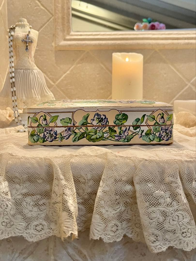 ◆フランスアンティーク｜レア1900年代パリ石鹸箱アールヌーボー紙箱すみれ紫花