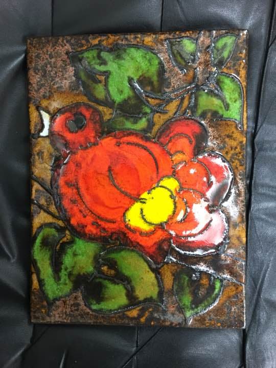 海外の絵画 椿 陶板