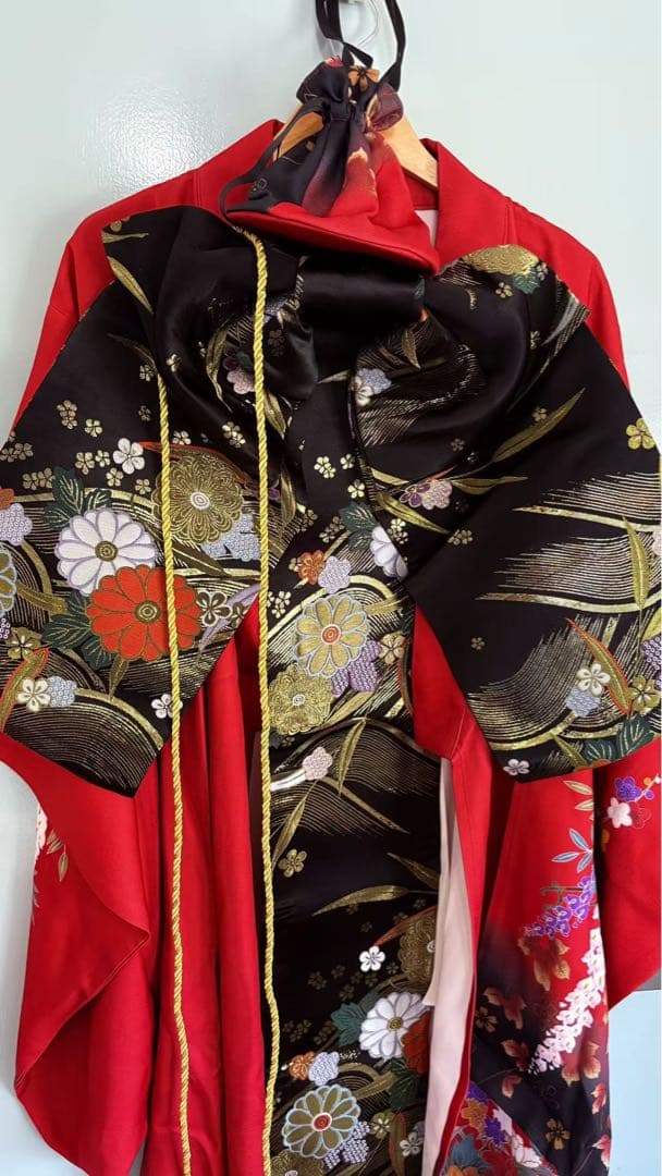 4️⃣着物 豪華 振袖 袋帯 作り帯 巾着バッグ 3点セット