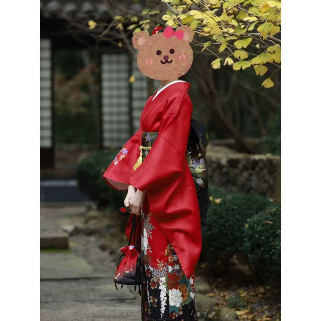 4️⃣着物 豪華 振袖 袋帯 作り帯 巾着バッグ 3点セット