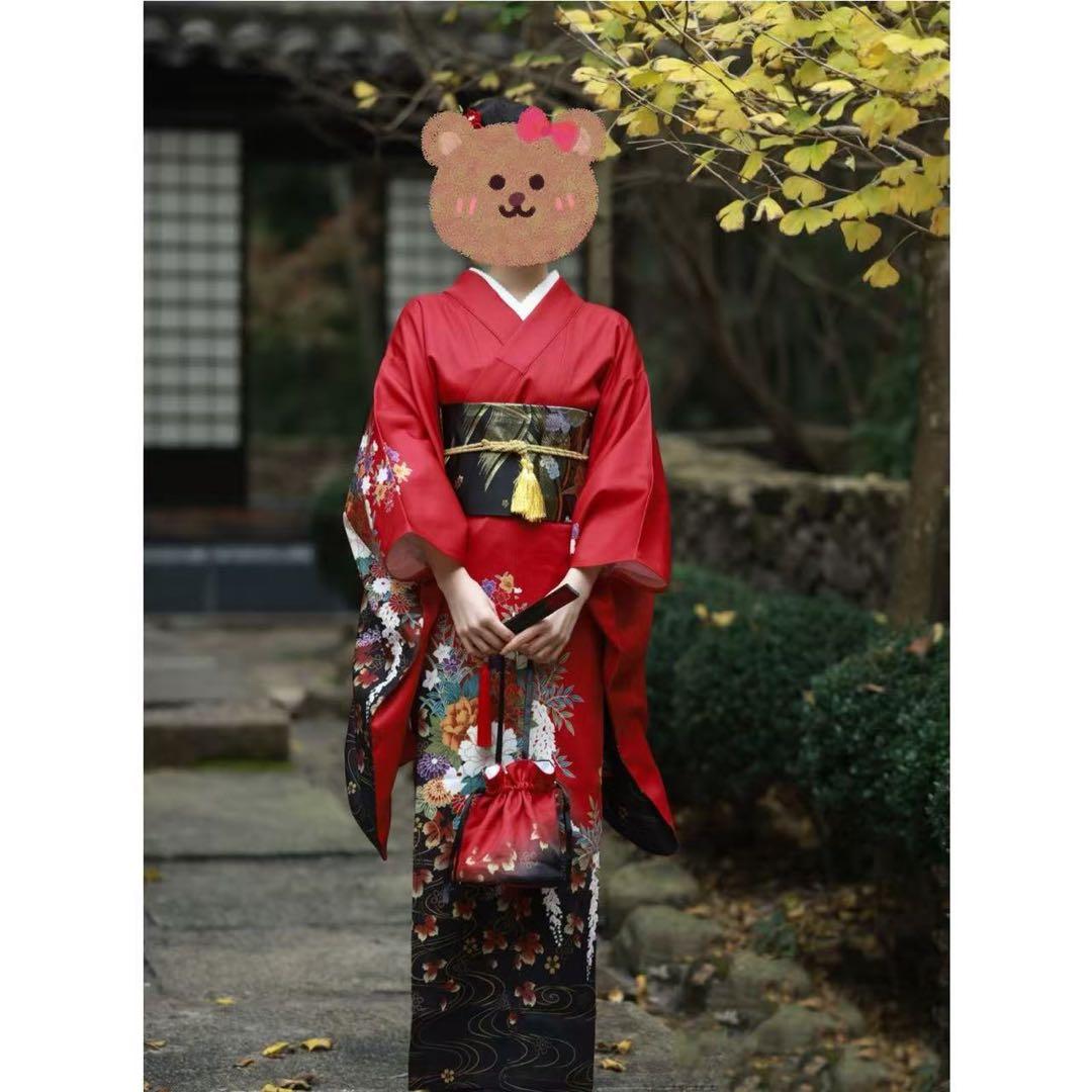 4️⃣着物 豪華 振袖 袋帯 作り帯 巾着バッグ 3点セット