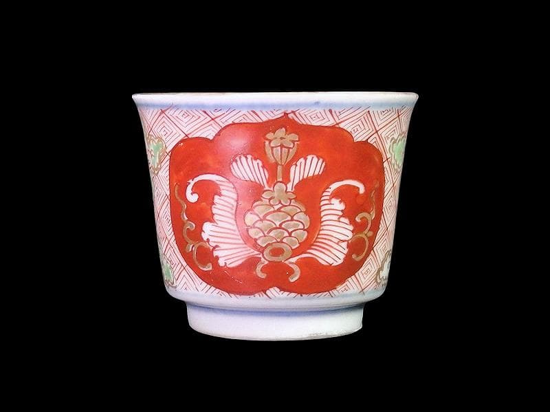 大聖寺伊万里　金襴手　金唐草に牡丹の図　小猪口　５客　N276AS-CZm