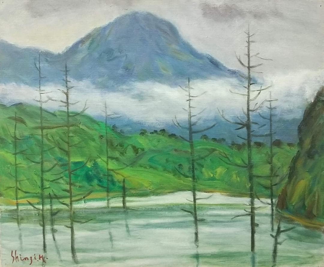 「雨上る湖」絵画 油絵　F8