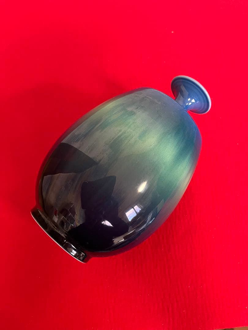 人間国宝 三代 徳田八十吉 碧明釉 壺 約19.5cm 管理T252 共箱陶歴