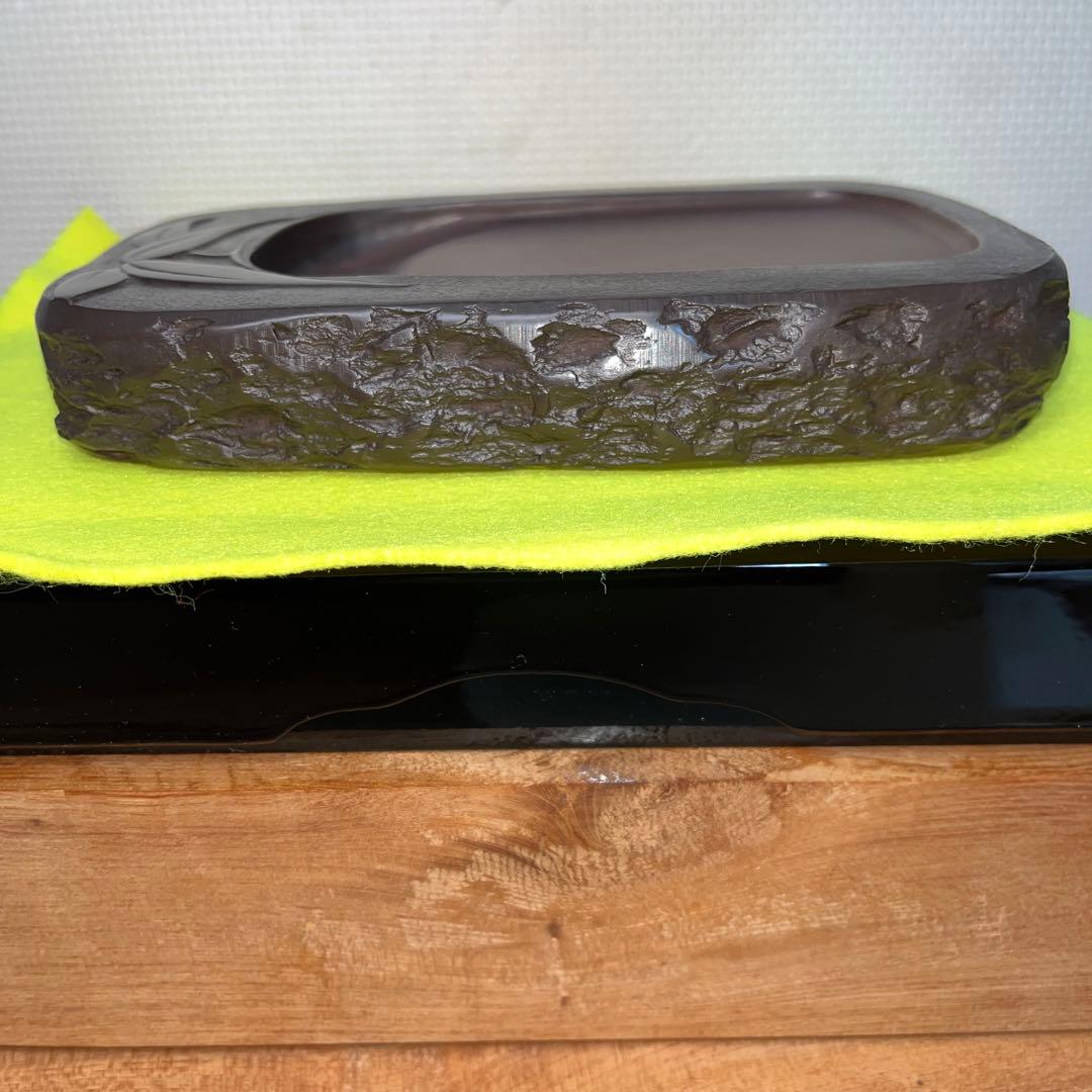 ⭕️赤間硯　昭竜山　笹竹彫刻　四六寸大　縁を手間掛け細かく打突