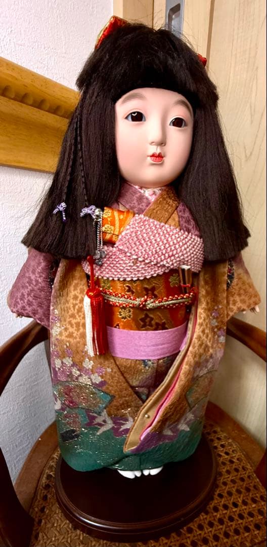 豪華 飾り市松 市松人形 50cm 特製 日本人形 着物 玉虫色