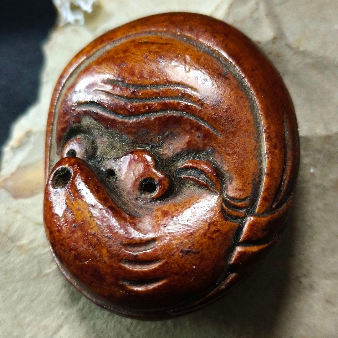 江戸根付 ひょっとこ 木彫り 骨董 時代物 アンティーク 旧家蔵出し 蒐集家放出