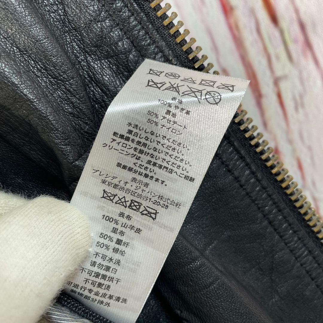 【美品】アルマーニエクスチェンジレザージャケット　シングル　黒　金属ロゴ　ヤギ革