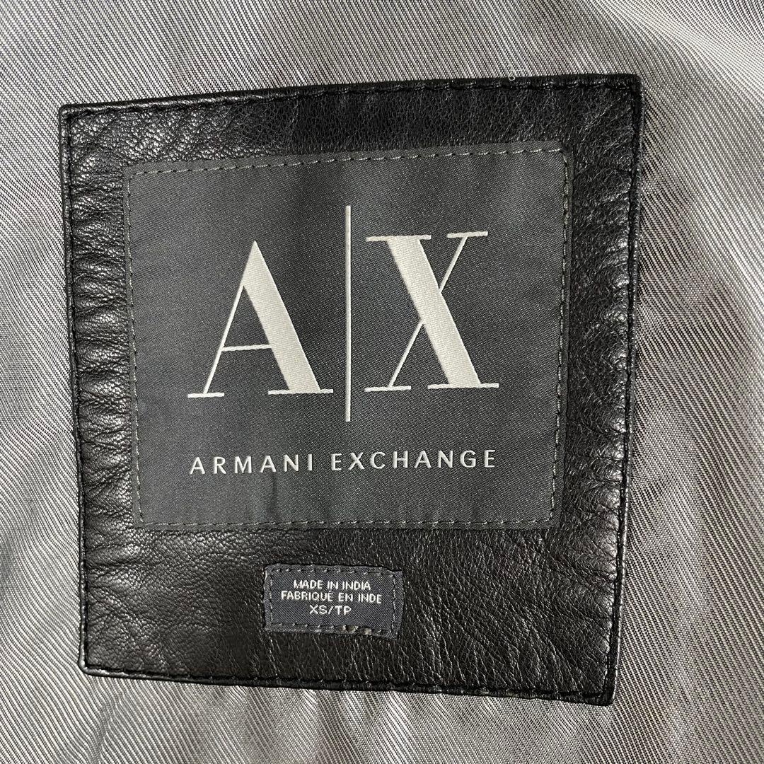 【美品】アルマーニエクスチェンジレザージャケット　シングル　黒　金属ロゴ　ヤギ革