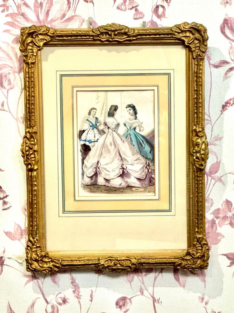 アンティーク　額装ファッション画