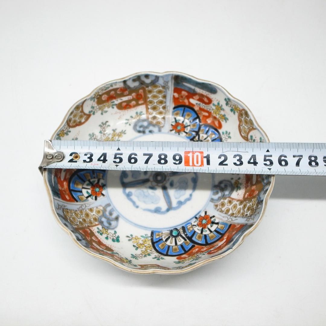 古伊万里　錦手　花に水車文様　なます皿　2枚