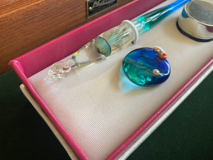 【トルコ・ガラスペン】ジェリーフィッシュ（緑・ミルフィオリペンレスト）