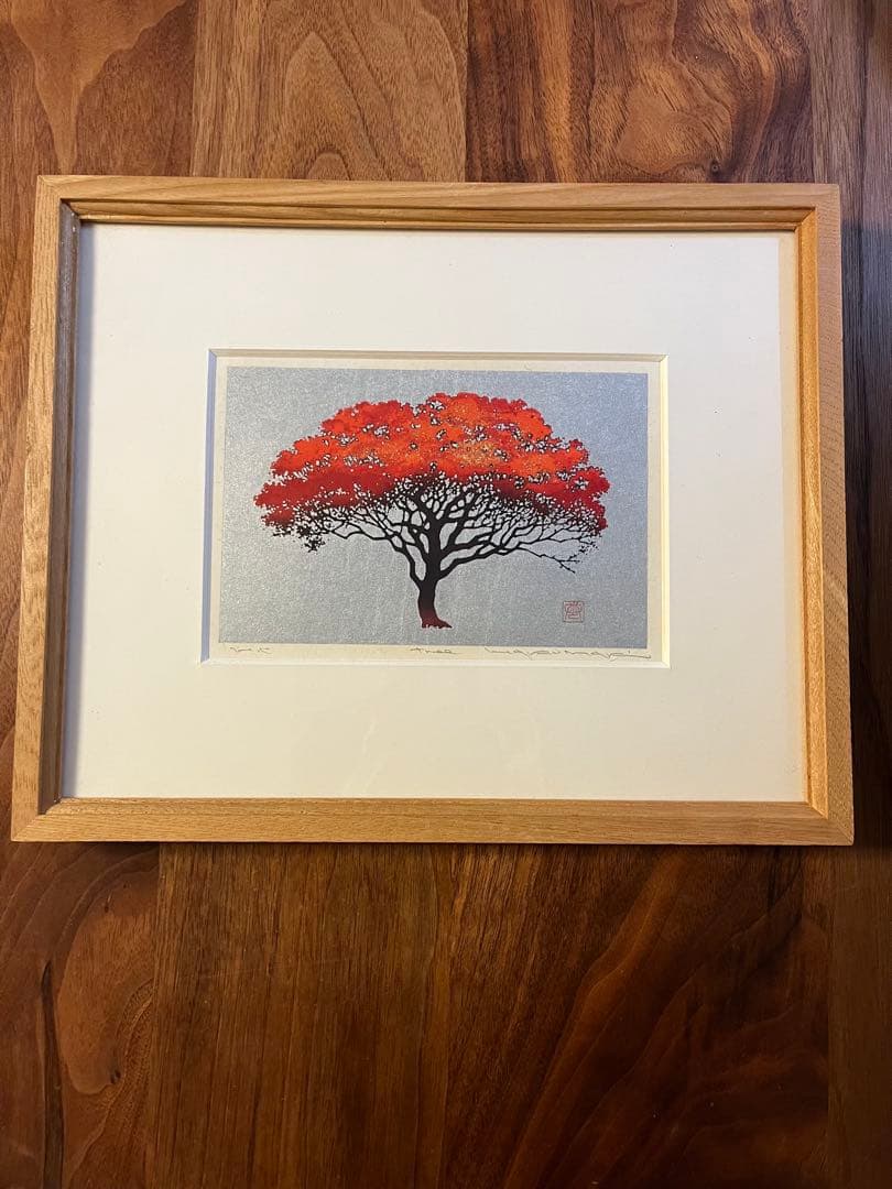 巻白 限定木版画11.7x17.3cm 「tree」 元日本版画協会会員