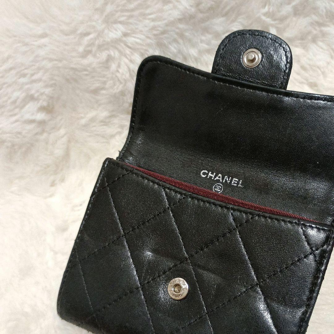 シャネル　ラムスキン　折り財布　カードケース　ケース　シルバー