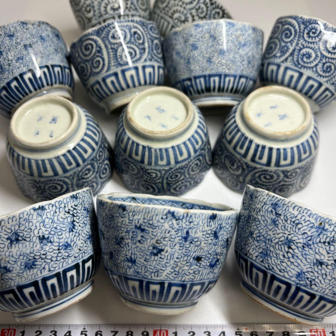 江戸後期　古伊万里　蛸唐草猪口等12客　東Y7-1208③トヒオサ