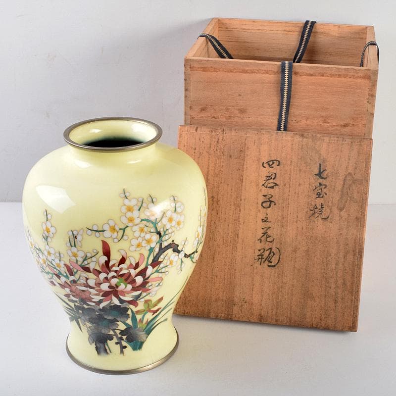七宝焼　四君子文　花瓶　時代箱付　D　R9122B