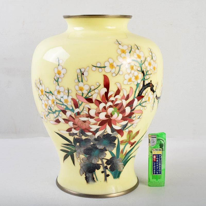 七宝焼　四君子文　花瓶　時代箱付　D　R9122B