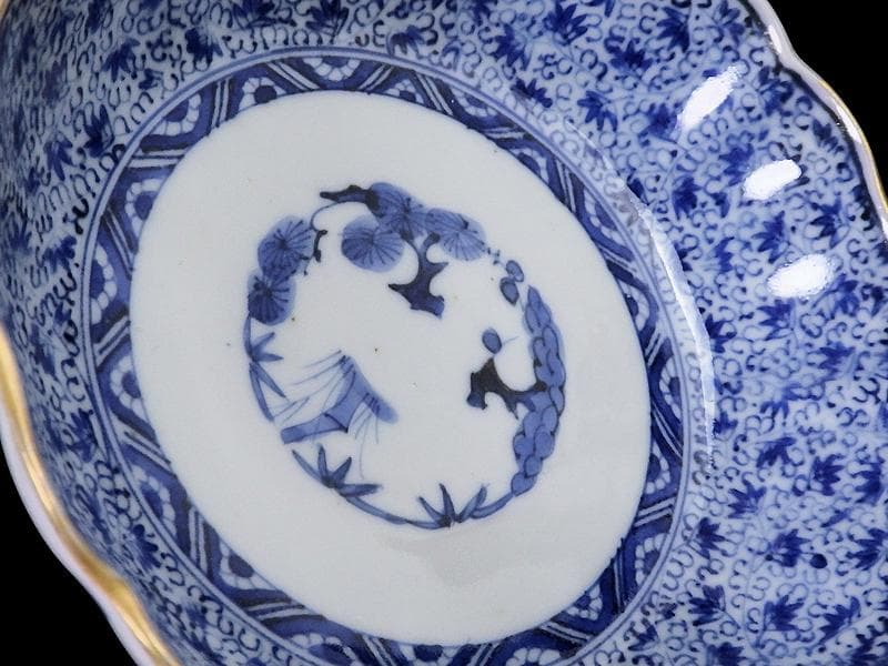 古伊万里　染付　微塵唐草の図　膾皿　３客　E980AS-CUx