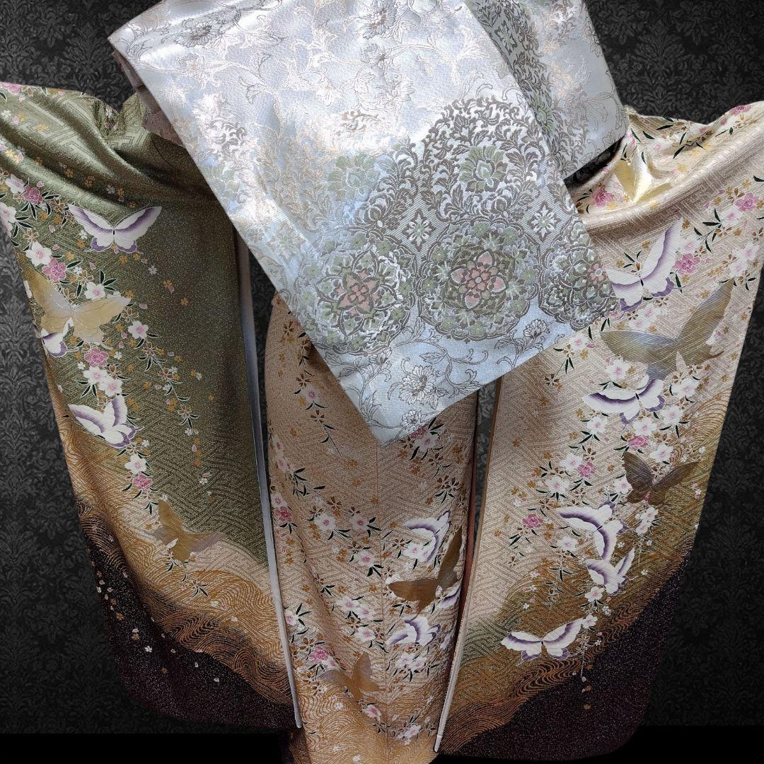 振袖フルセット(8点)・成人式・くすみ・モダン・金銀彩加工・暈し染め・正絹・逸品
