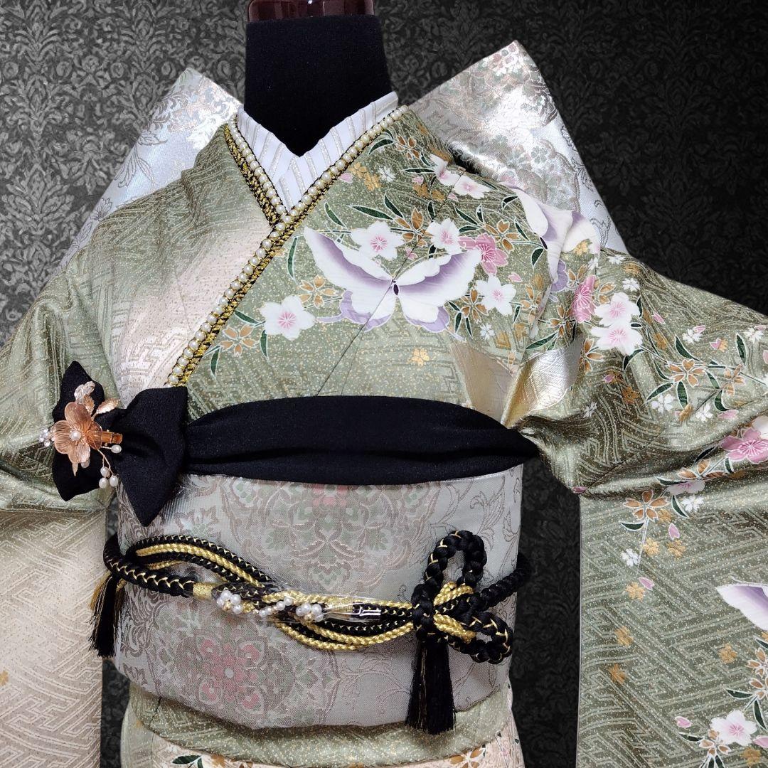 振袖フルセット(8点)・成人式・くすみ・モダン・金銀彩加工・暈し染め・正絹・逸品