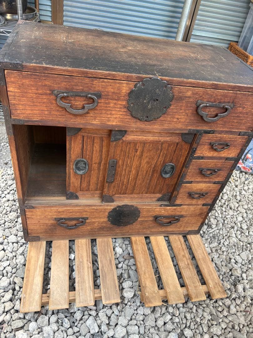 【最終価格】木製 茶箪笥 金具付き　レトロ家具　アンティーク