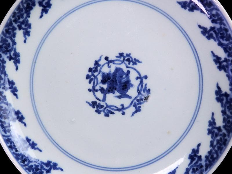 古伊万里　型紙摺　獅子唐草の図　６寸半皿　元禄期　A302AS-DBw