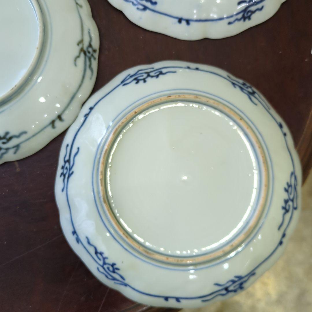 骨董 古伊万里 七寸皿 22cm 色絵 中皿 陶器 皿 金彩 アンティーク ５枚