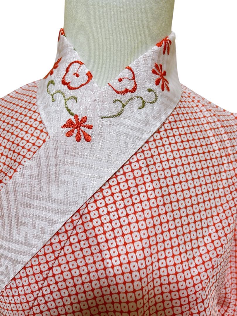 お買い得品♡七五三　7歳　女の子　フルセット　一式　鹿の子柄　朱色　オレンジ