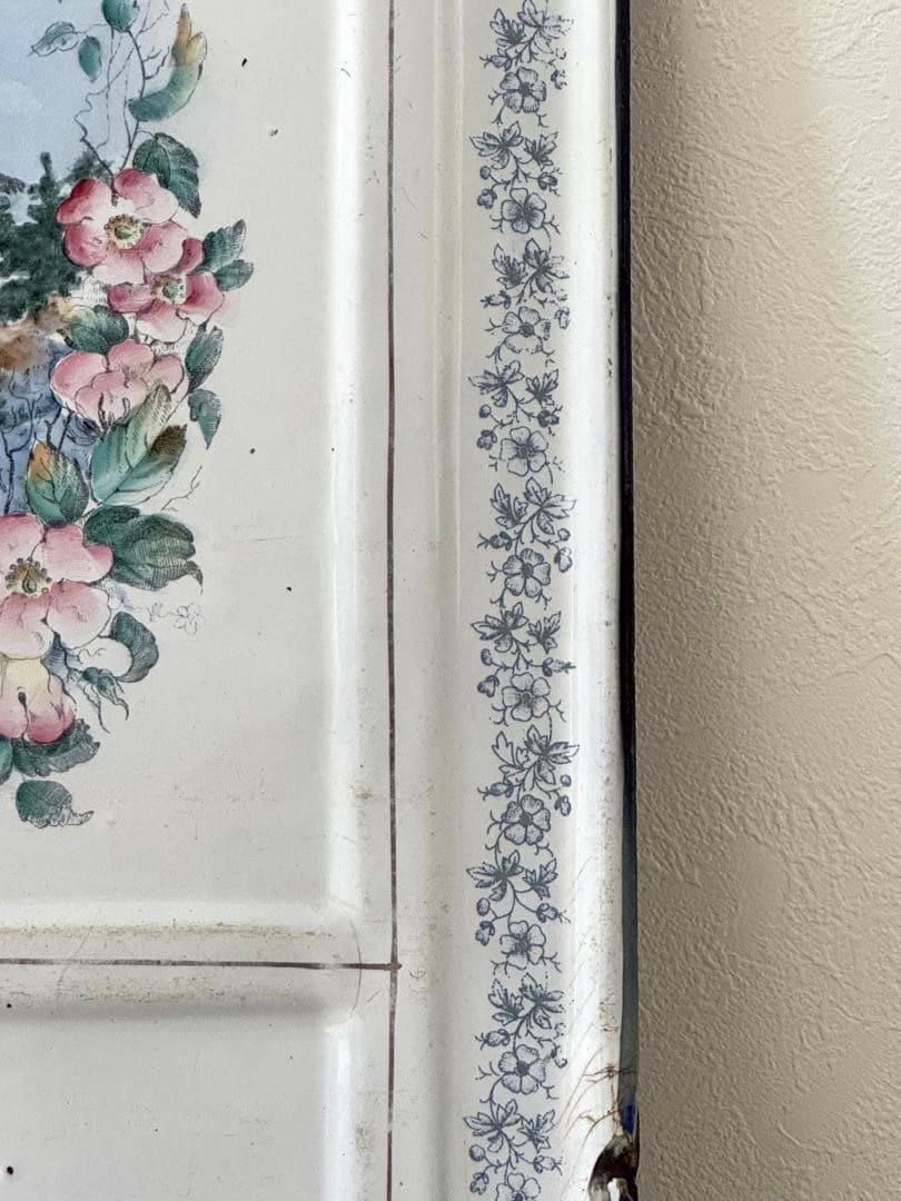 フランスアンティーク ホーローレードルラック花と風景の手描き絵 ハンドペイント