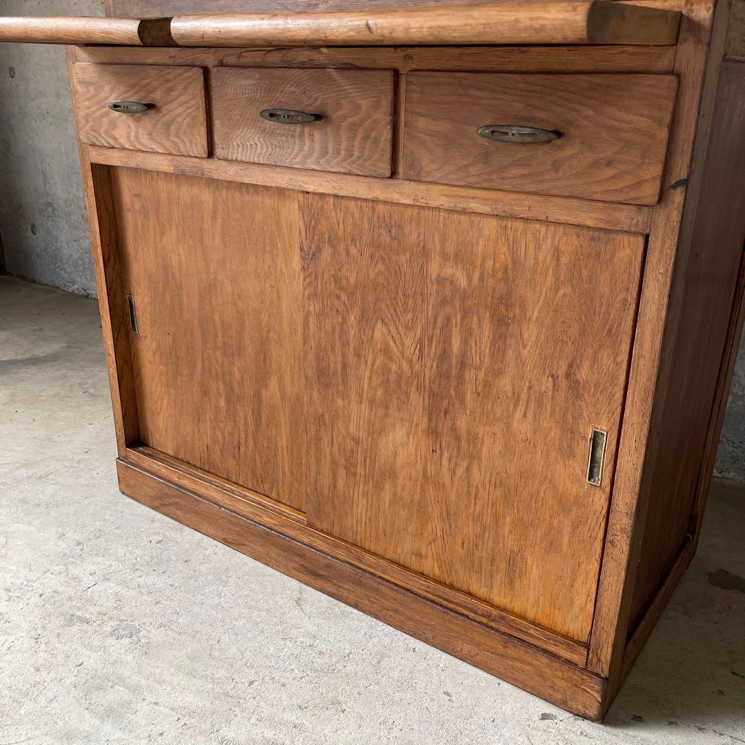 昭和レトロ　食器棚　置き台付き　希少な棚　ダイヤ&モールガラス　戸棚