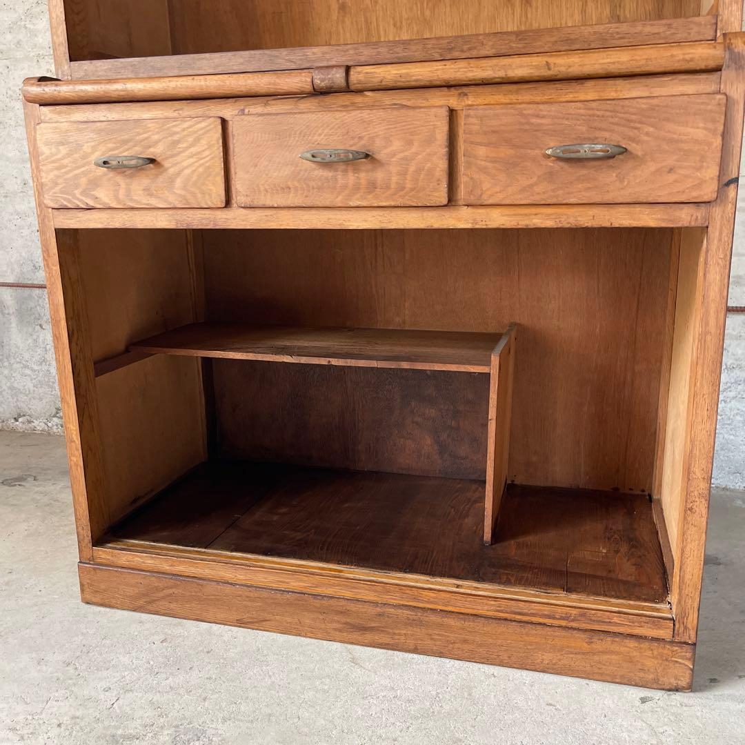 昭和レトロ　食器棚　置き台付き　希少な棚　ダイヤ&モールガラス　戸棚