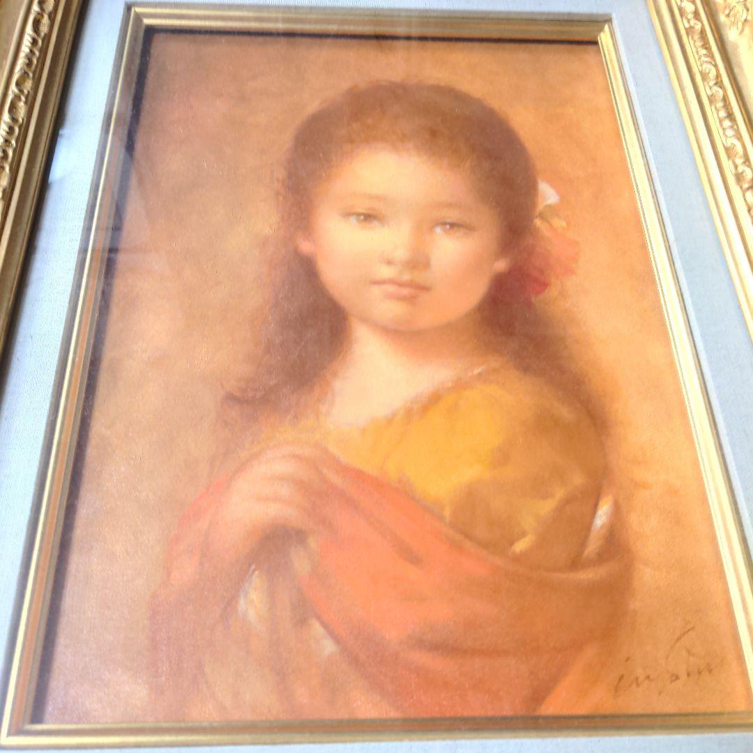 【最終価格】 洋画家　進　徹先生　４号油絵　　ストールの少女