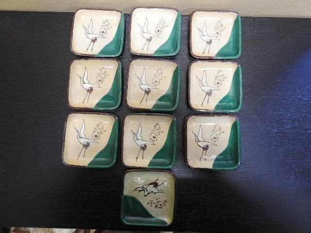 萬古作　雲鶴模様　手塩皿　１０客　保存箱　MA１４３